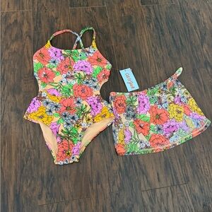 NWT Cat & Jack Floral Swimsuit Set: Girls XS 4/5
